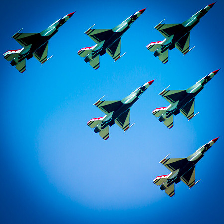 This is a photo of the air force thunderbirds in wichita ks, 2012.