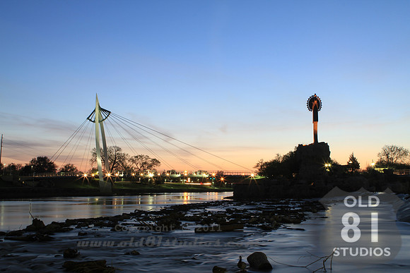Photograph at sunset of The Keeper of the Plains in Wichita Kansas.
